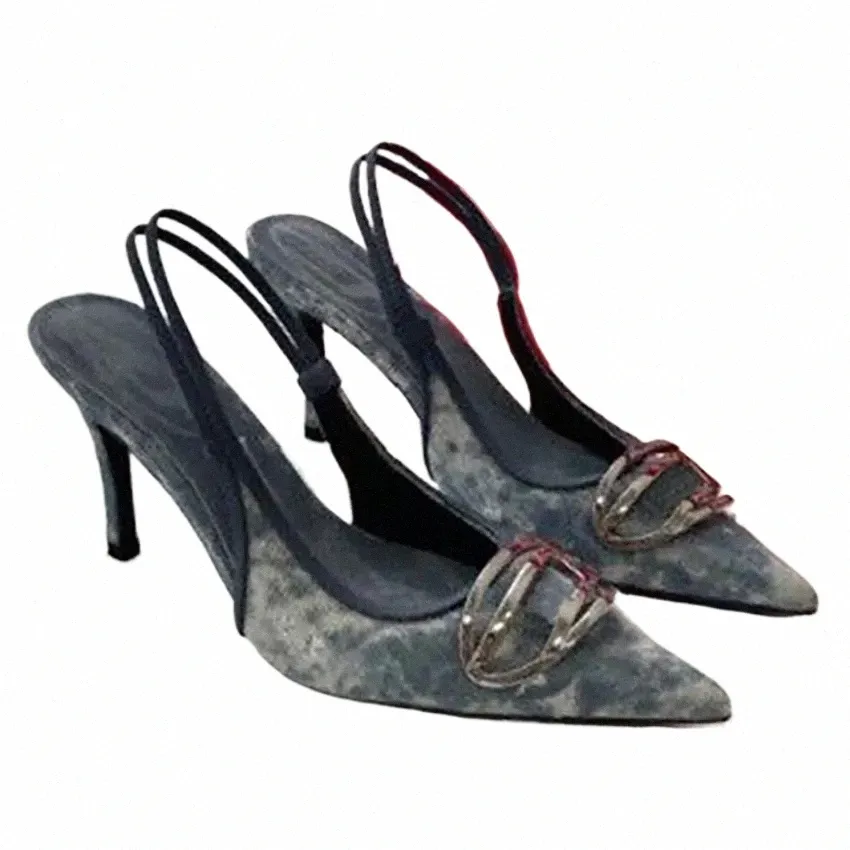 Sandálias femininas de salto alto moda festa escritório vestido sapatos rendas bombas slingle sandálias de couro de borracha verão tornozelo cinta chinelos