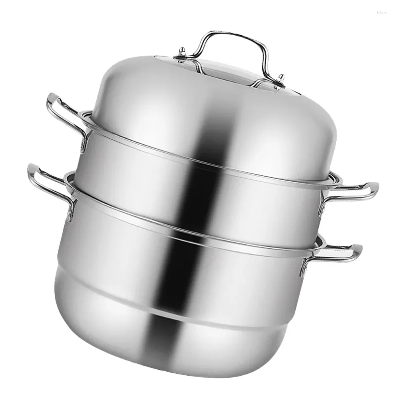 Pot de bateau à vapeur double chaudière pour cuisiner à trois couches en acier inoxydable caractéristique de cuisine en métal accessoires de cuisine à soupe