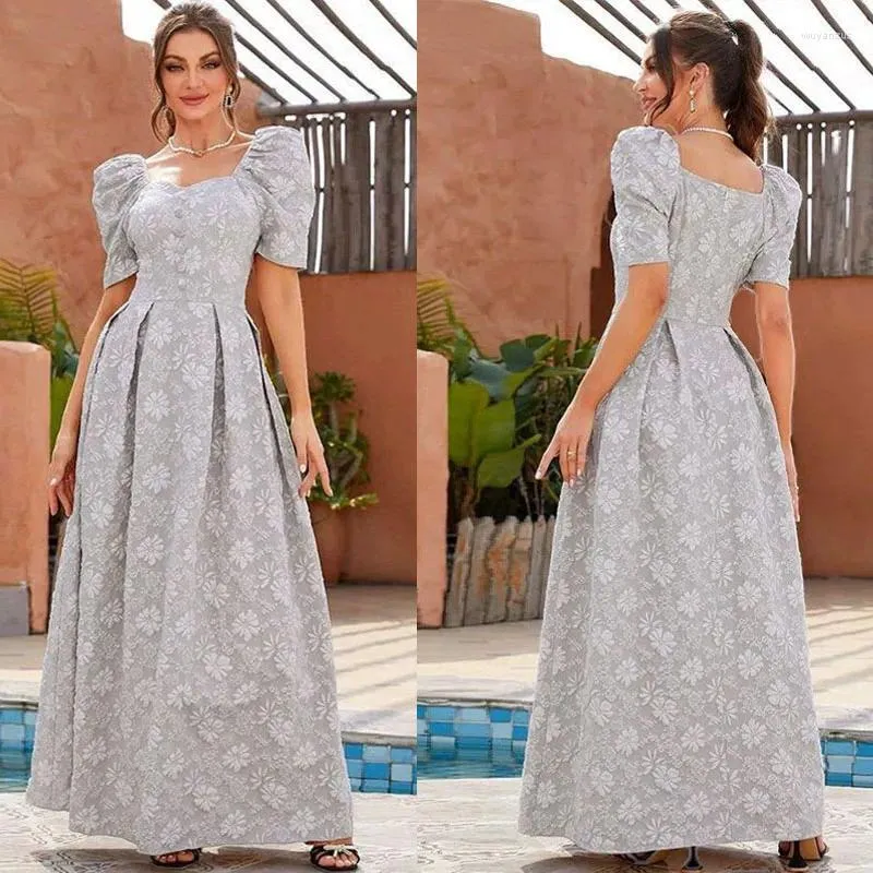 Ropa étnica 2024 Elegante Abaya Estampado floral Mujeres musulmanas Manga corta Vestido largo Maxi Puff Kaftan Turquía Vestido de fiesta árabe Vestidos
