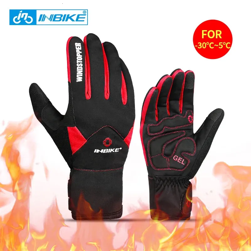 INBIKE écran tactile gants de cyclisme hiver thermique chaud coupe-vent doigt complet imperméable vélo route gants de vélo pour hommes femmes 240306