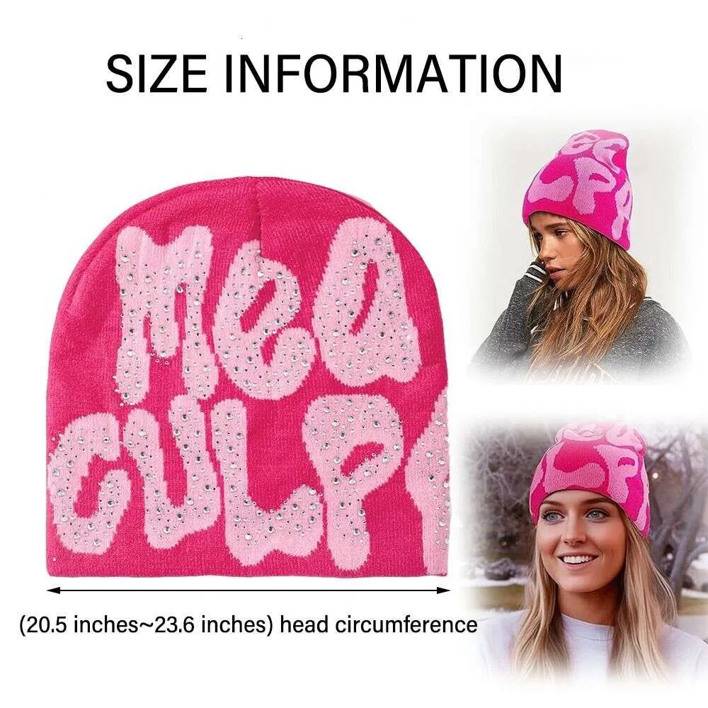 Skullcap Beanies Y2K Style Rhinestone Knit Cap Soft Stretch