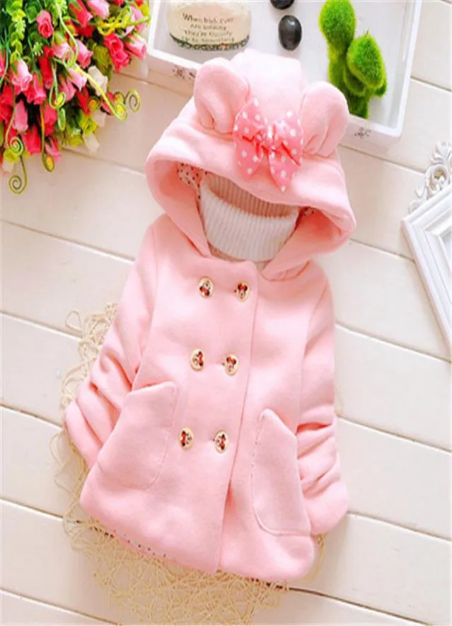 Infant Baby Girls casual Thickening Woolen Coats For Children039s hooded shirt bow pocket outerwear For Girl jackets clothes4047103