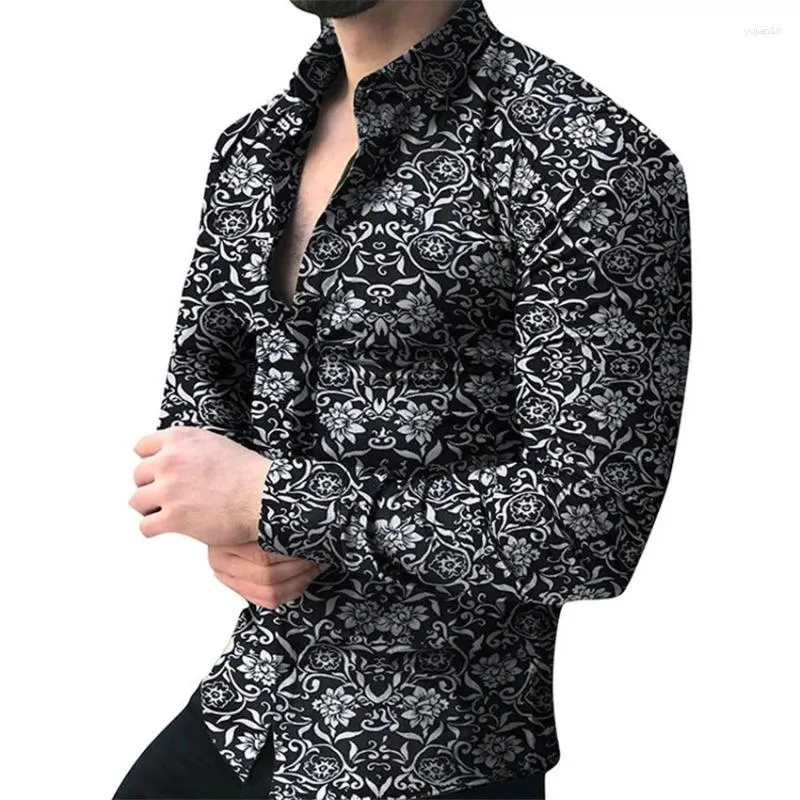 Chemises décontractées pour hommes Hommes Marque Chemise à manches longues Floral Mâle Blouse Été Automne Top Vêtements Camisa Masculina Vente