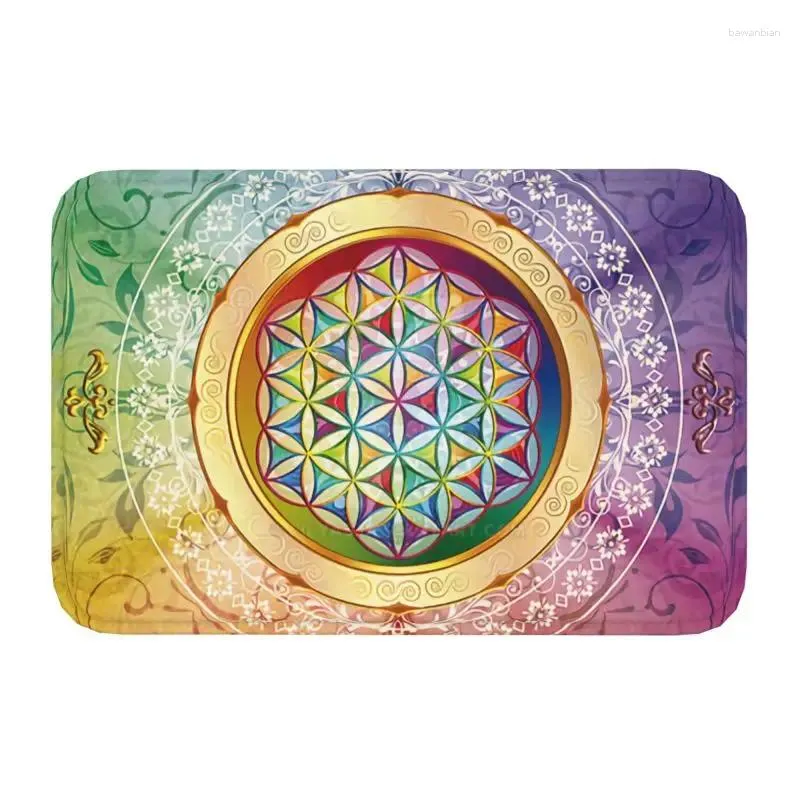 Carpets Romantic Flower Of Life Doormat Mat Anti-Slip Sacred Geometry Mandala Kitchen Bath Living Room Entrance Rug Carpet 40 60cm