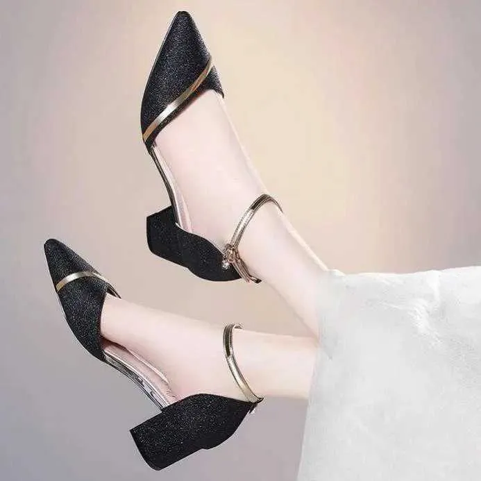 Scarpe eleganti Tacchi alti neri primaverili ed estivi alla moda per le donne Décolleté pai in oro argento da sposa di alta qualitàYOIG H240325