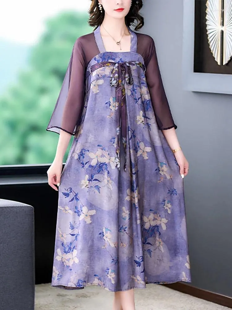 Robes de soirée printemps été violet robe longue en soie florale femmes mode coréenne danse de luxe 2024 élégant moulante caractéristiques de