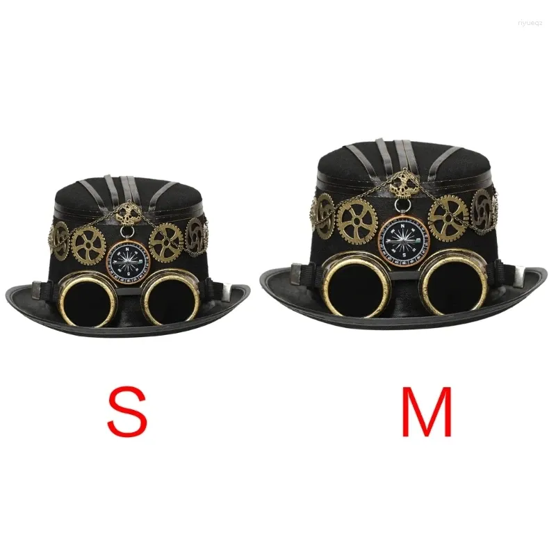 Berets Punk Top Hat For Unisex Cosplay Halloween Industrial Age Hair Accessory With Gears Goggles