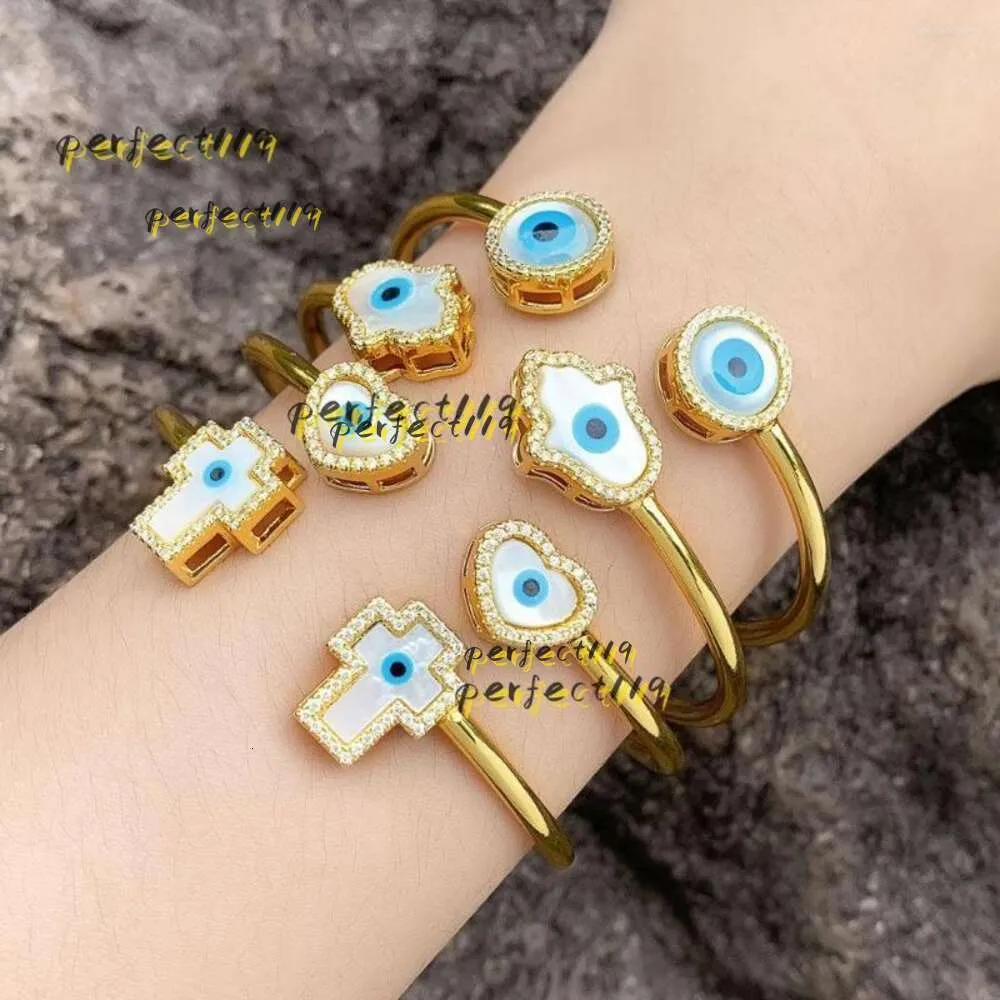 Bangle Bangle Fine 18K Gold Plated Blue Bracelet Jewelry Adjustable Open Bracelets Water Drop White Shell 2024 Trending Love Heart Cross Jewelry High Quality