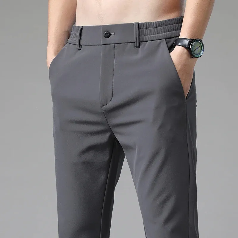 Été pantalons décontractés hommes mince affaires Stretch mince taille élastique survêtement coréen classique noir gris bleu pantalon mâle 240305