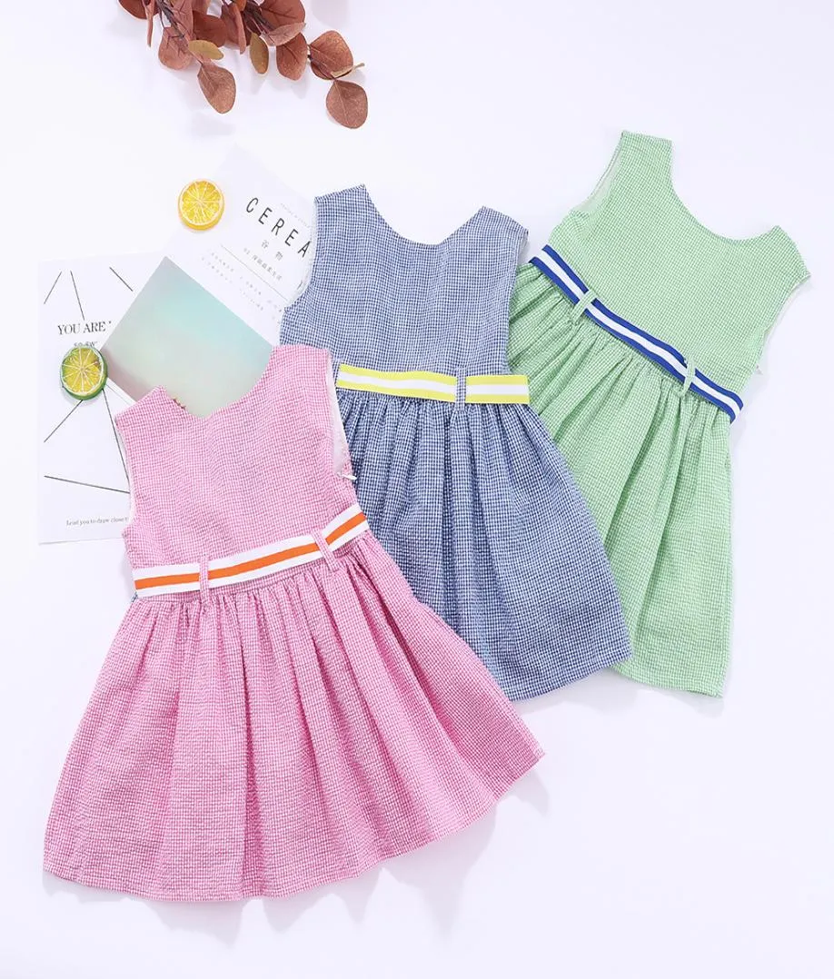 ins baby girl tutu dress Kids Summer Plaid Cartoon Party Party Sleeveless Sliveless Blackless Brick Bress Bress مع Belt7499820