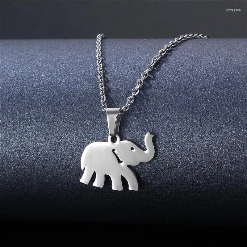 Pendant Necklaces Rinhoo Stainless Steel Cute Elephant Animal Necklace For Women Fashion Silver Color Clavicle Chain Jewelry