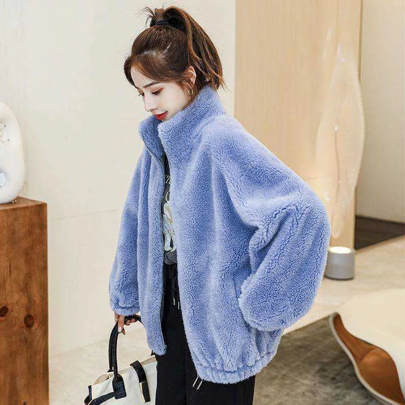 Kvinnors päls faux pälsrock kvinnor vinter ny äkta ull läderrock med päls integrerad stativ krage partikel får klipp fleece