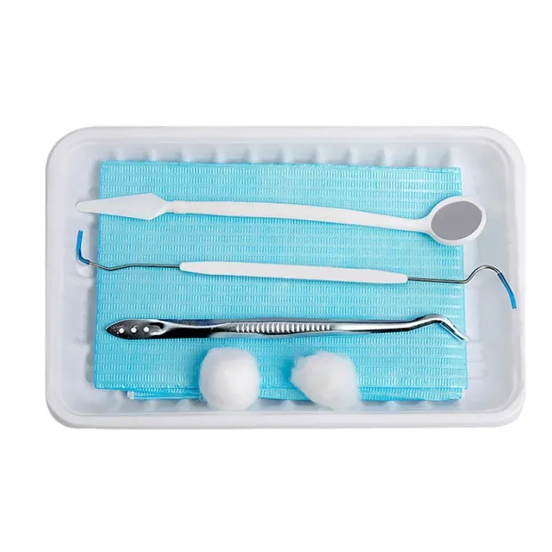 8pcs Dental Disposable Oral Package Mouth Mirror Tweezer Probe Instrument Box Disposable Plastic Dentist Tray 2size for Choose