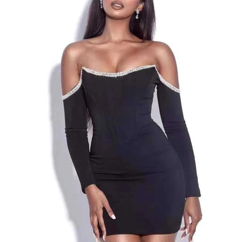 2021 Solid Axless Fold Rhine Stone Elegant Ladies Women Bandage Dress Zipper Evening Club Bodycon