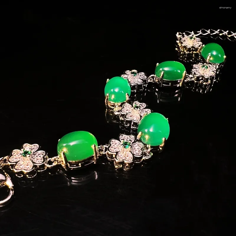 Bracelet en calcédoine verte brésilienne, fil importé, fleur, plaqué cuivre, luxe, mode