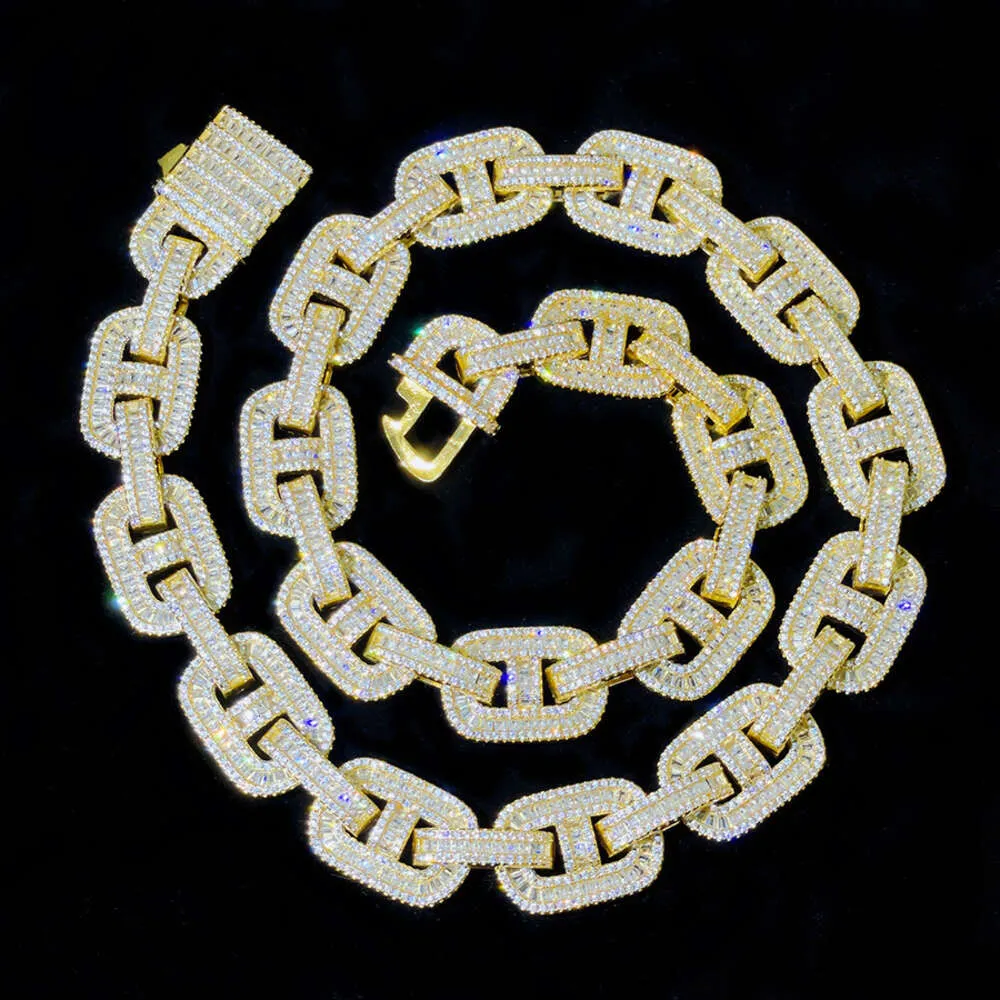 قلادة الهيب هوب D VVS Moissanie Diamond Cupan Chain 925 Sterling Silver Iced Out Link Netlace Necklace