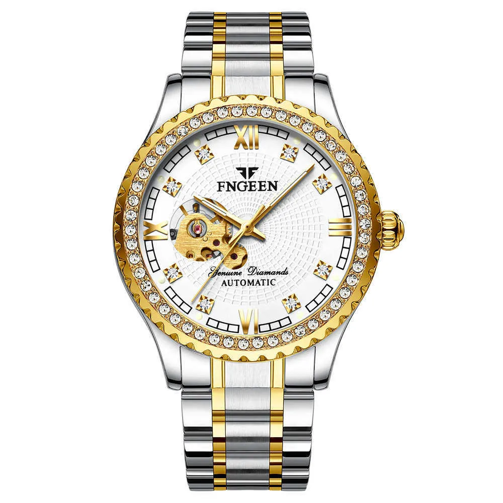 Часы мужские механические часы полностью автоматические водонепроницаемые инкрустированные бриллиантами мужские модные часы золотые часы полые мужские часы