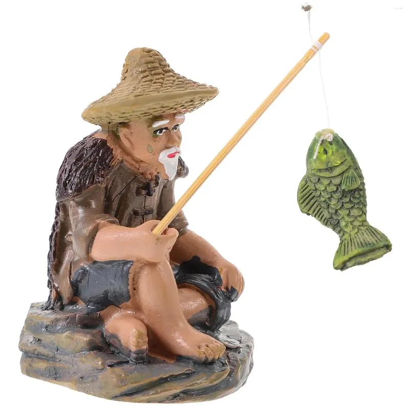 Garden Decorations Fisherman Statue Miniature Figurines Ornament Decor Household Desktop Lovely Sculpture