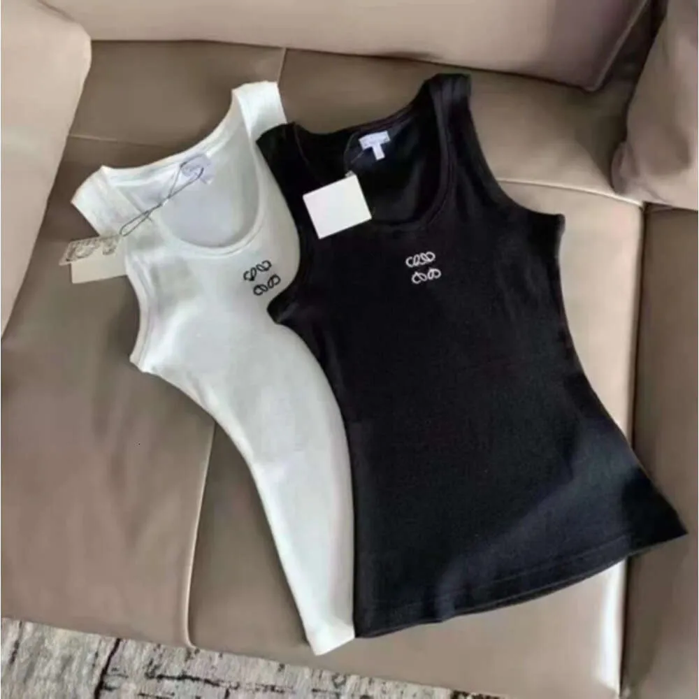 2024 Womes Designer Woman Crop Designer Camis Anagram-embroidered Cotton Blend Tank Top Shorts T Shirts Yoga Suit Sticked Fiess Sports Ladies Tees Tops KGI886