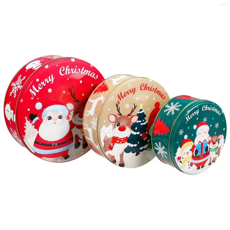 Bottiglie di stoccaggio Scatola di latta di Natale Scatole regalo di Natale rotonde Contenitori di caramelle per biscotti in metallo con coperchi