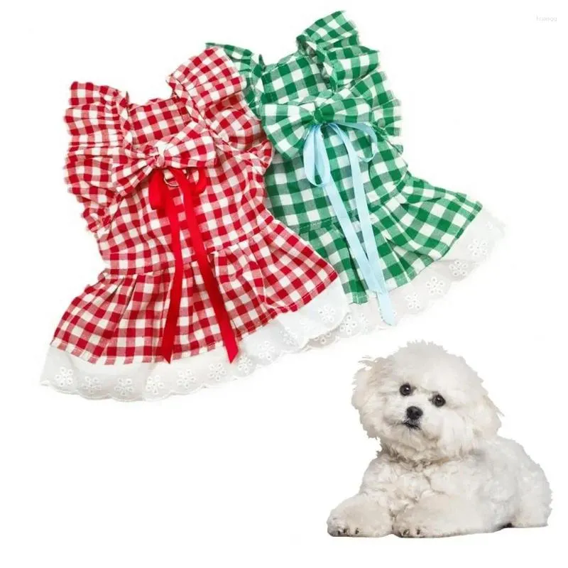 Dog Apparel Pet Costume Princess Dress Set With Sleeves Plaid Skirt Headdress Sweet Comfortable For Lovely