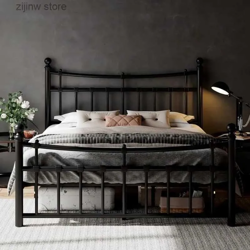 Other Bedding Supplies Large metal bed frame with modern iron top plate and foot board platform bed frame with hard steel plate Y240320