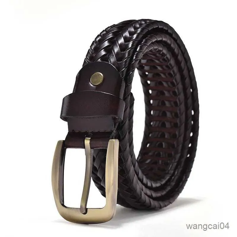 Belts Men Genuine Leather Braided Belts Webbing High Quality Braided Vintage Belt for Men Gold Pin Buckle Casual for Jeans Strap