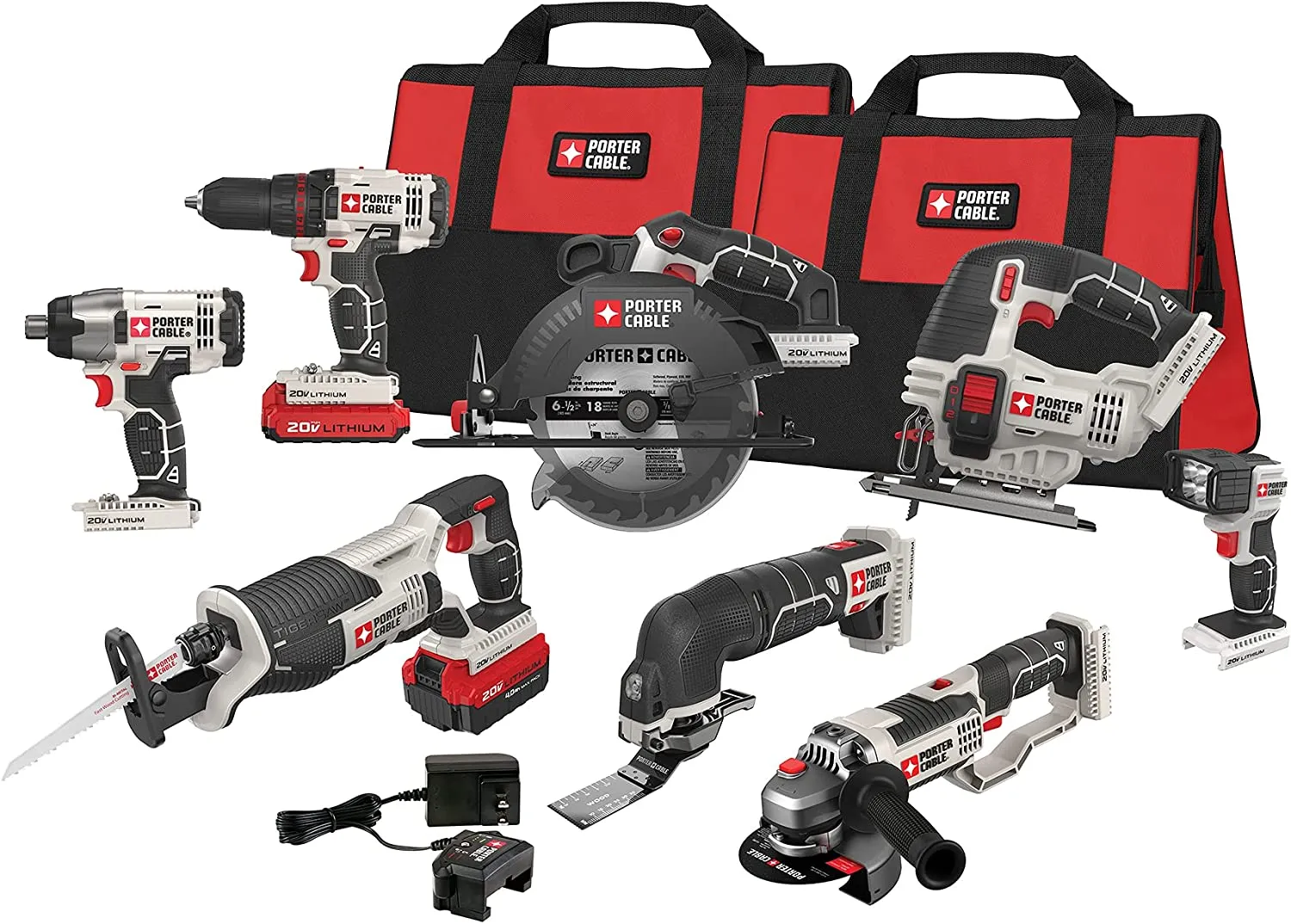 طقم التحرير والسرد 20V Max Power Tool ، مجموعة طاقة من 6 أدوات مع بطاريتين