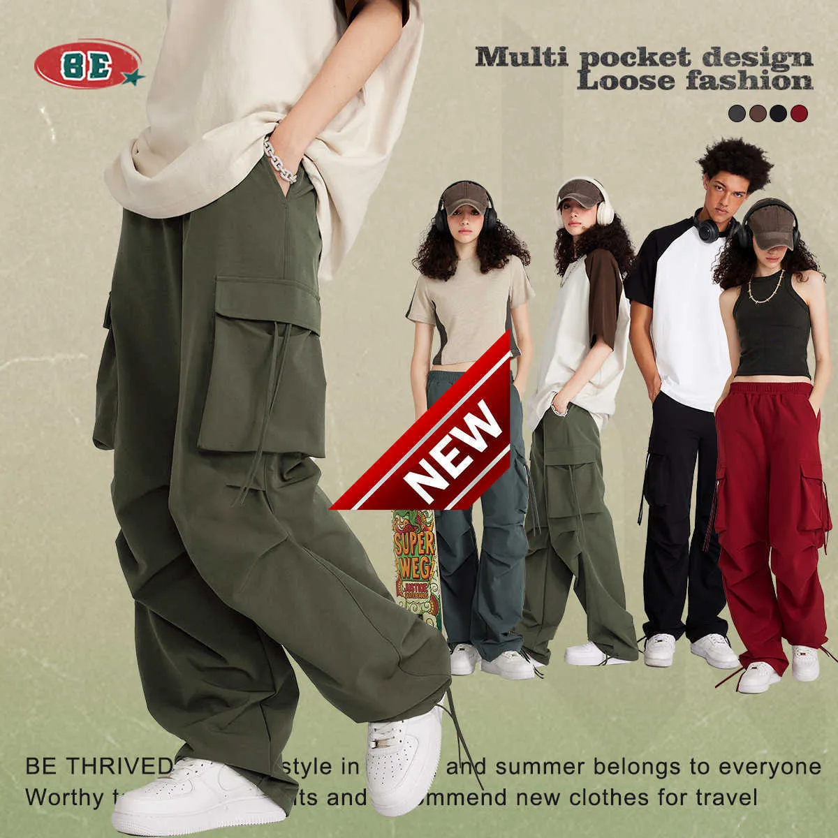 mens clothing | summer wide leg loose pocket cargo American fashion brand hiptop jazz pants men