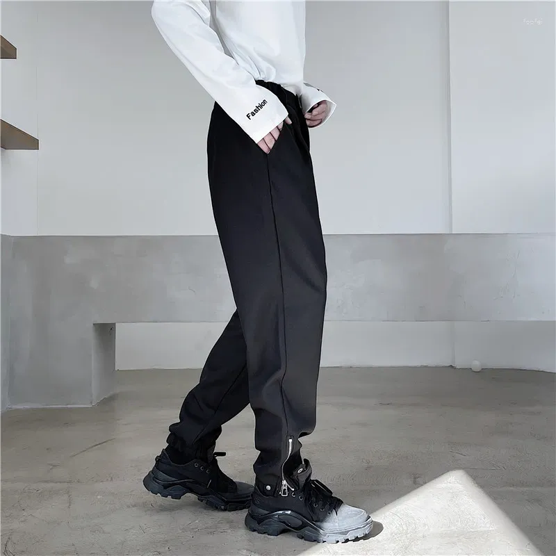Pantalons pour hommes 2024 Printemps Style coréen Personnalité Jambe Ouverture Design Hommes Casual Lâche Sauvage Noir Blanc Pantalon M-XXL