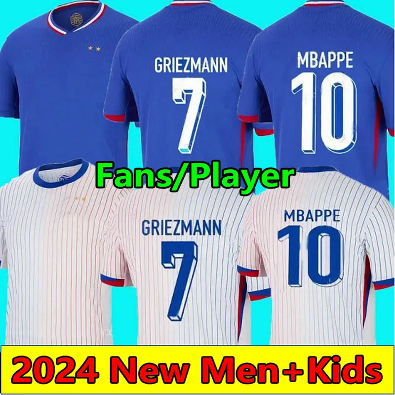 2024 Mbappe Griezmann 축구 유니폼 24 25 팬 플레이어 Dembele Thuram Giroud Zaire-Emery Camavinga Fofana Kolo Muani Maillots de Football Shirt 남자 아이들 세트 S-4XL