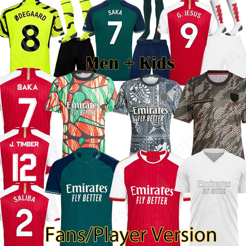 RICE G.JESUS ​​23 24 Långärmad gunners Havertz Soccer Jerseys J. Timber Saka 2023 2024 Kvinnliga fans Player Martinelli Football Shirt Men Kids Arsen Pre Match Equipment