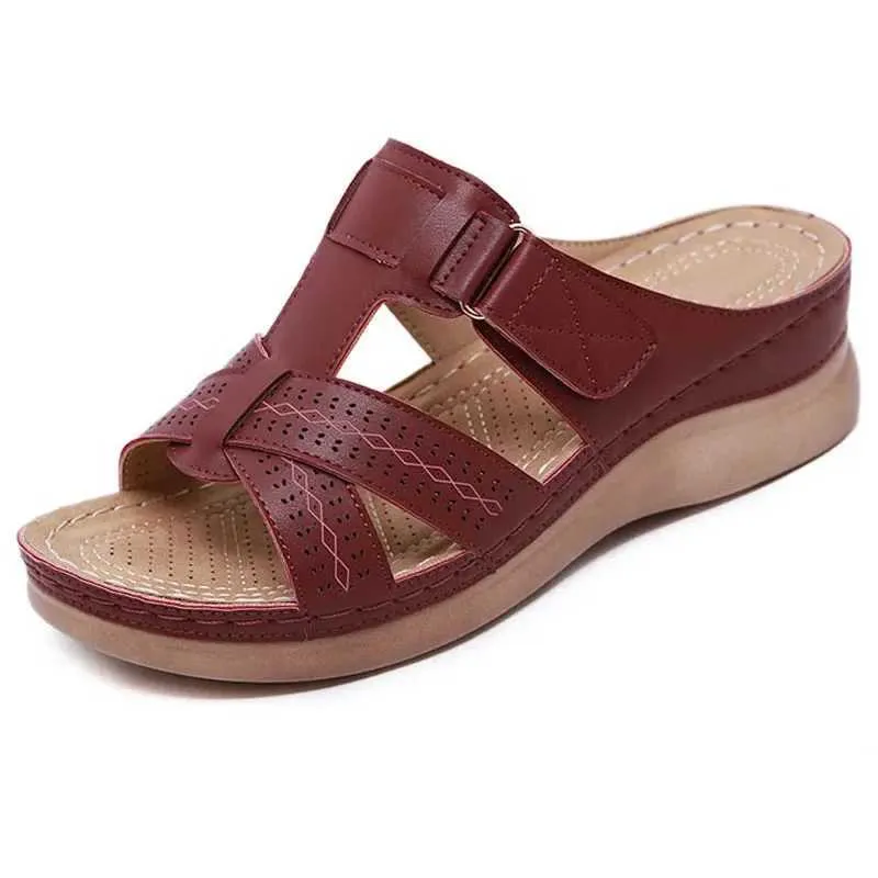 Tofflor 2024 Summer Women Wedge Sandals Premium Orthopedic Open Toe Vintage Anti-Slip Leather Casual Female Platform Retro Shoes H2403252