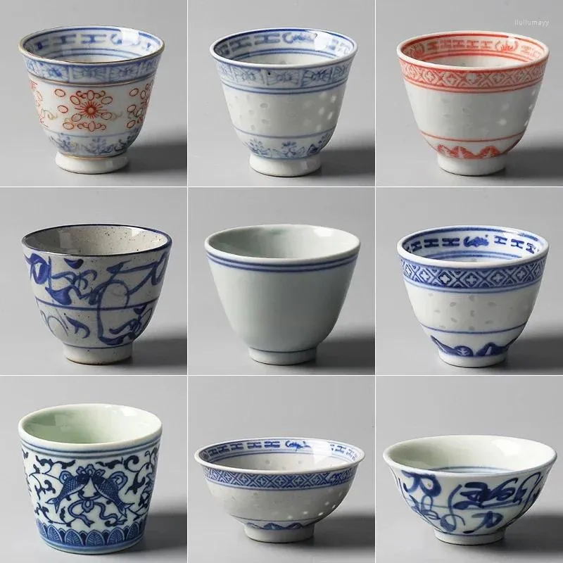 Tazze Piattini Jingdezhen Le prime dieci fabbriche di porcellana Set da tè in ceramica Vecchi articoli di fabbrica Nostalgia classica Blu e bianco Delicata Coppa di vino