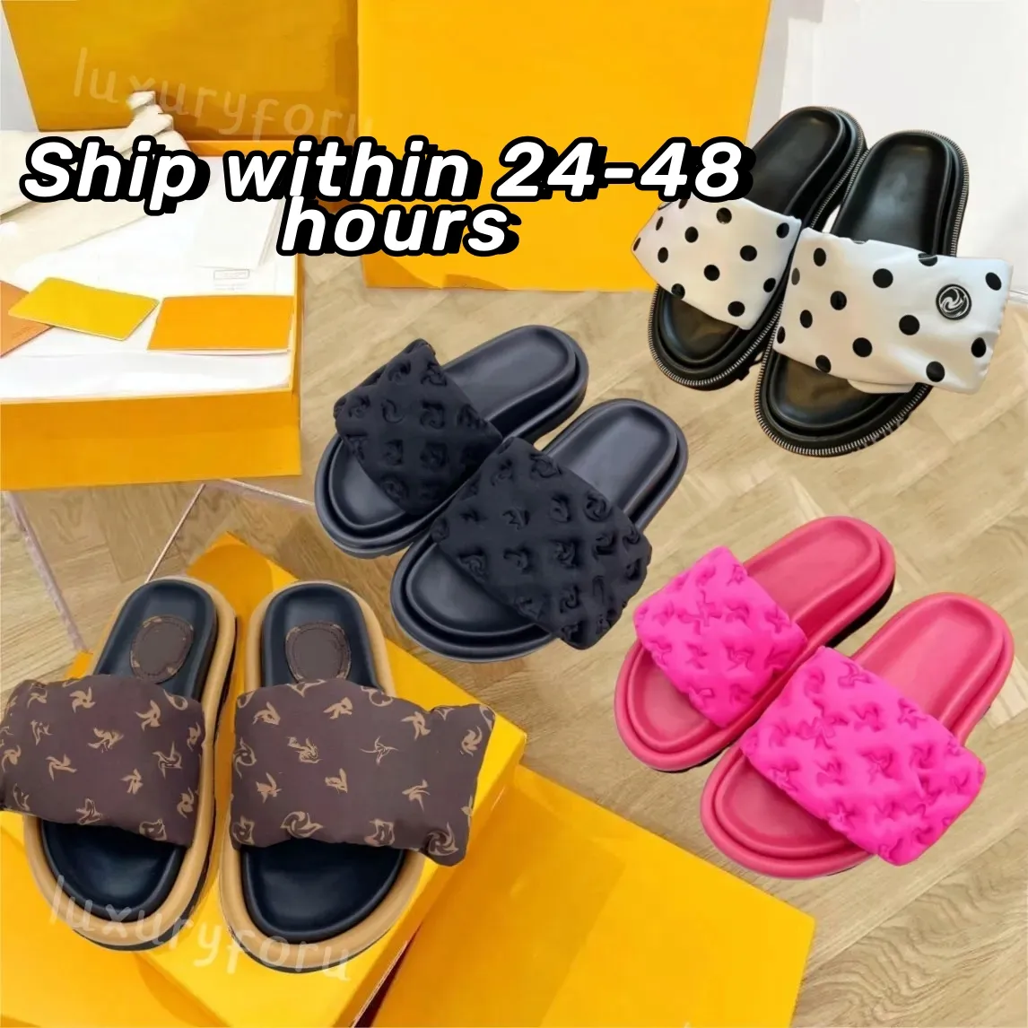 Designer Pool Pillow Fashion Slippers Beach Vintage Sandal Sunny Slide Top Quality Platform Summer Men Slipper Women Flat Shoe Mule Couples Pillow Gift