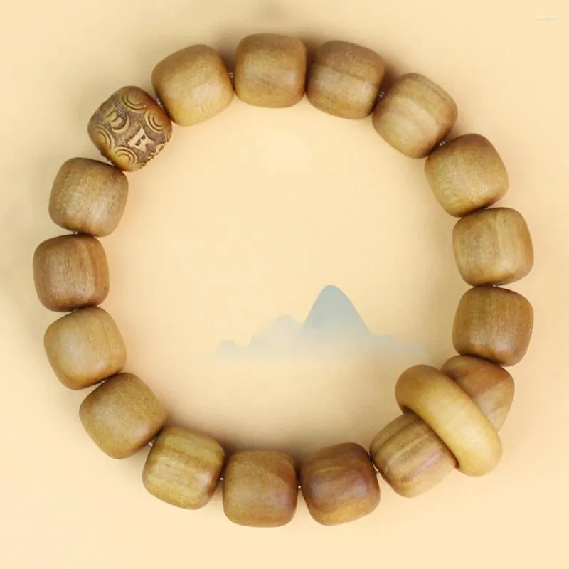 Strand Man Bracelet Sandalwood Bucket Bead 12mm Wooden Buddha Six Character Mantra For Men