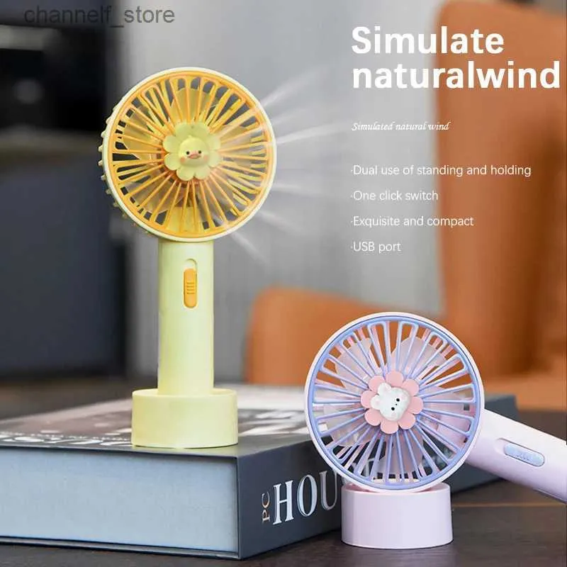 Electric Fans Small fan handheld portable fan with LED lights USB charging long battery life silent suitable for Office desktopsY240320