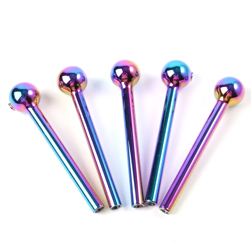 Rainbow Nano Plating Glass Oil Burner Pipes Hand Portable Pyrex Smoking Pipes Dab Straws straight Tube Water Bong Accessaries SW124