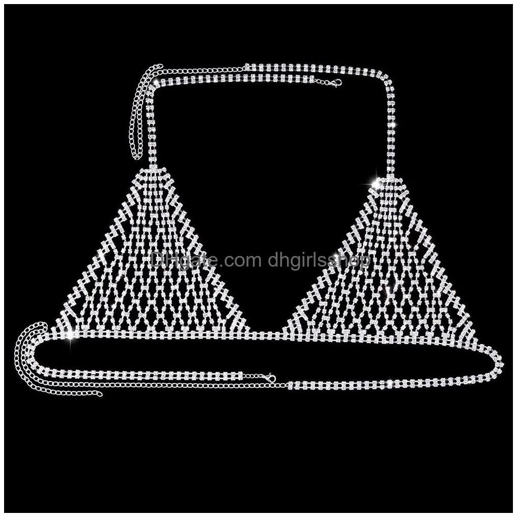 Other Shiny Mesh Crystal Chest Chain Underwear Hollow Beach Body Bra Harness Lingerie Y Festival Clothing Outfit 221008 Drop Delivery Dhsld