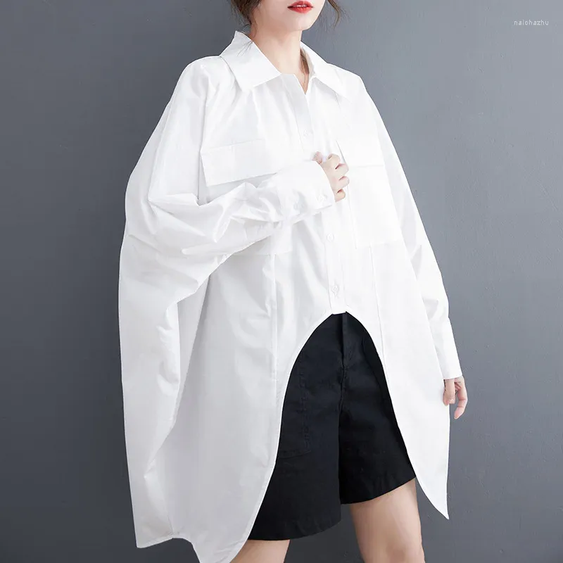 Blusas femininas primavera estilo coreano plus size irregular mangas morcego casual preguiçoso solto camisa vintage