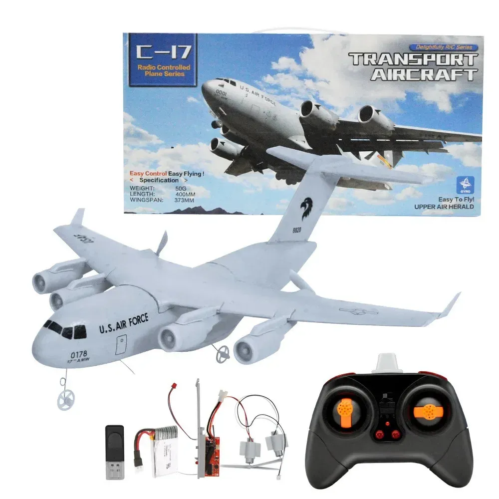 C17 RC Drone DIY Aircraft Transfer 373mm Wingspan EPP Airplane 24Ghz 2ch 3AXIS TOY للأطفال 240314