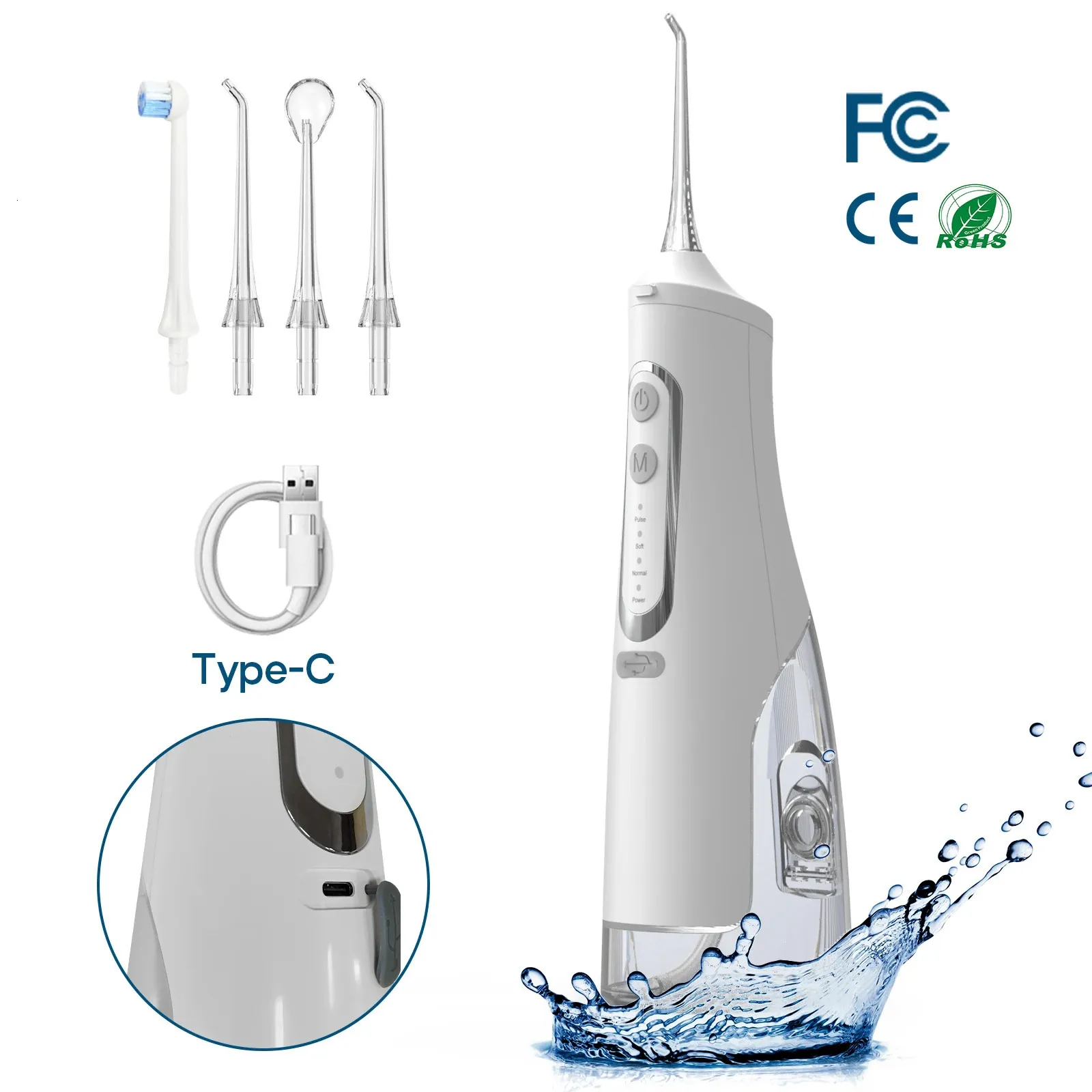 Oral Irrigator USB laddningsbar 310 ml stort tankvattenfloss bärbar tandvattensprut för tänder rengöring 240307