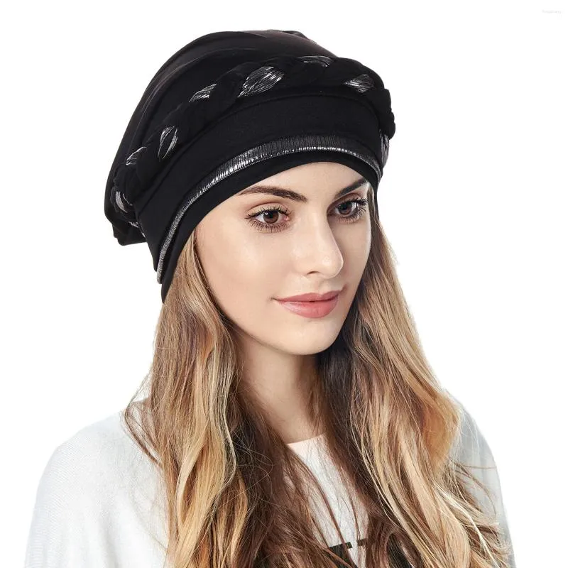 Ethnische Kleidung Damen-Muslim-Kopftuch, kurzes Geflecht, Farbblockierung, Hut, elegante Damen-Turban-Kappe, Kopfbedeckung, Kopfwickel, Motorhaube, Turbante Mujer