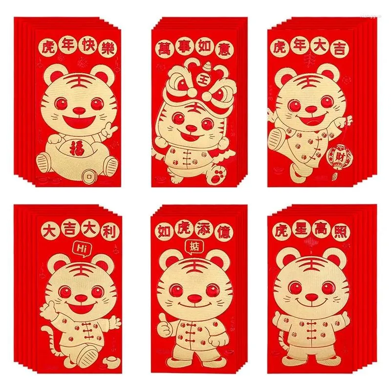 Geschenkpapier, 36 Stück, rote Umschläge für das Jahr 2024, chinesischer Tiger, Glücksgeld, niedlicher Cartoon