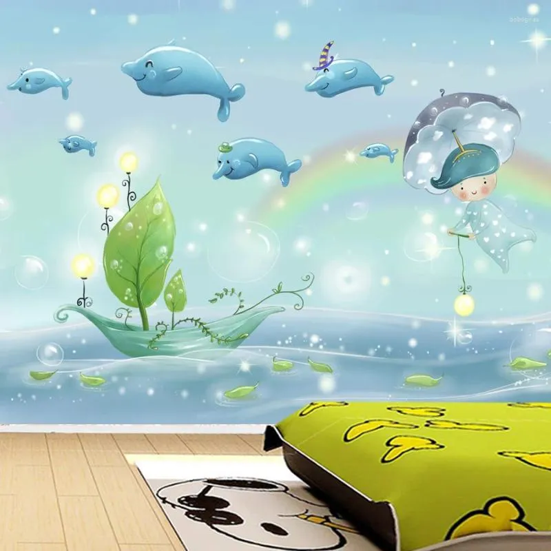 Fonds d'écran personnalisés Peel et bâton accepter pour la décoration de salon enfants chambre dessin animé Seaworld animaux papiers peints décor à la maison