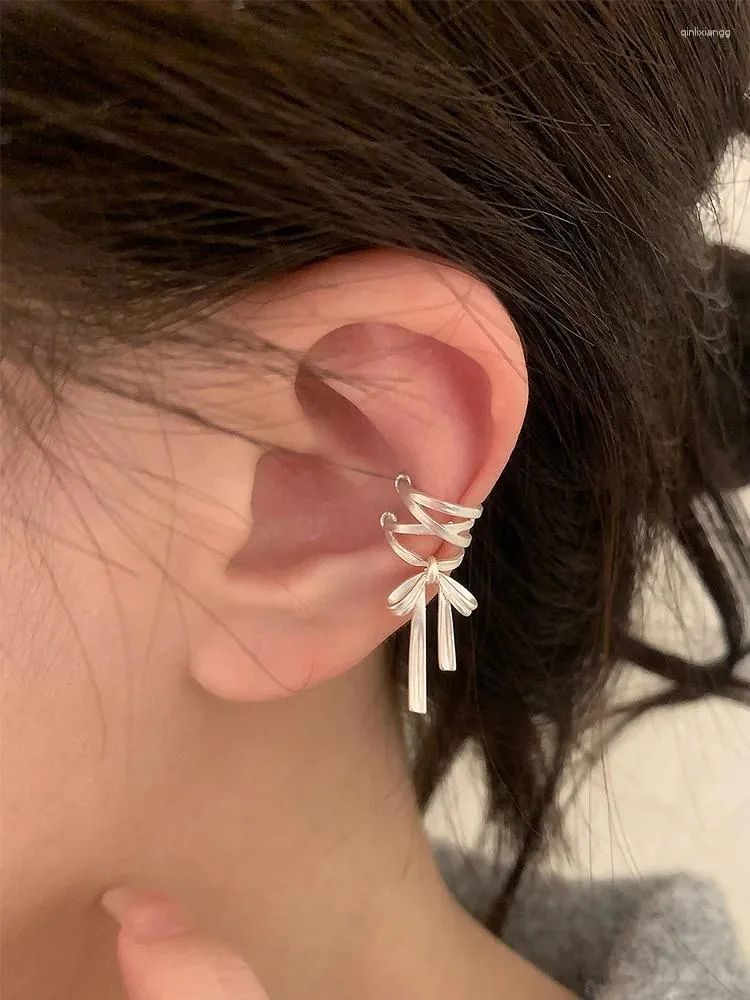 Backs Earrings Korean Fashion White Ribbon Bow Exquisite Copper For Women Simple Elegant Ear Clip Party Jewelry Wedding Gifts