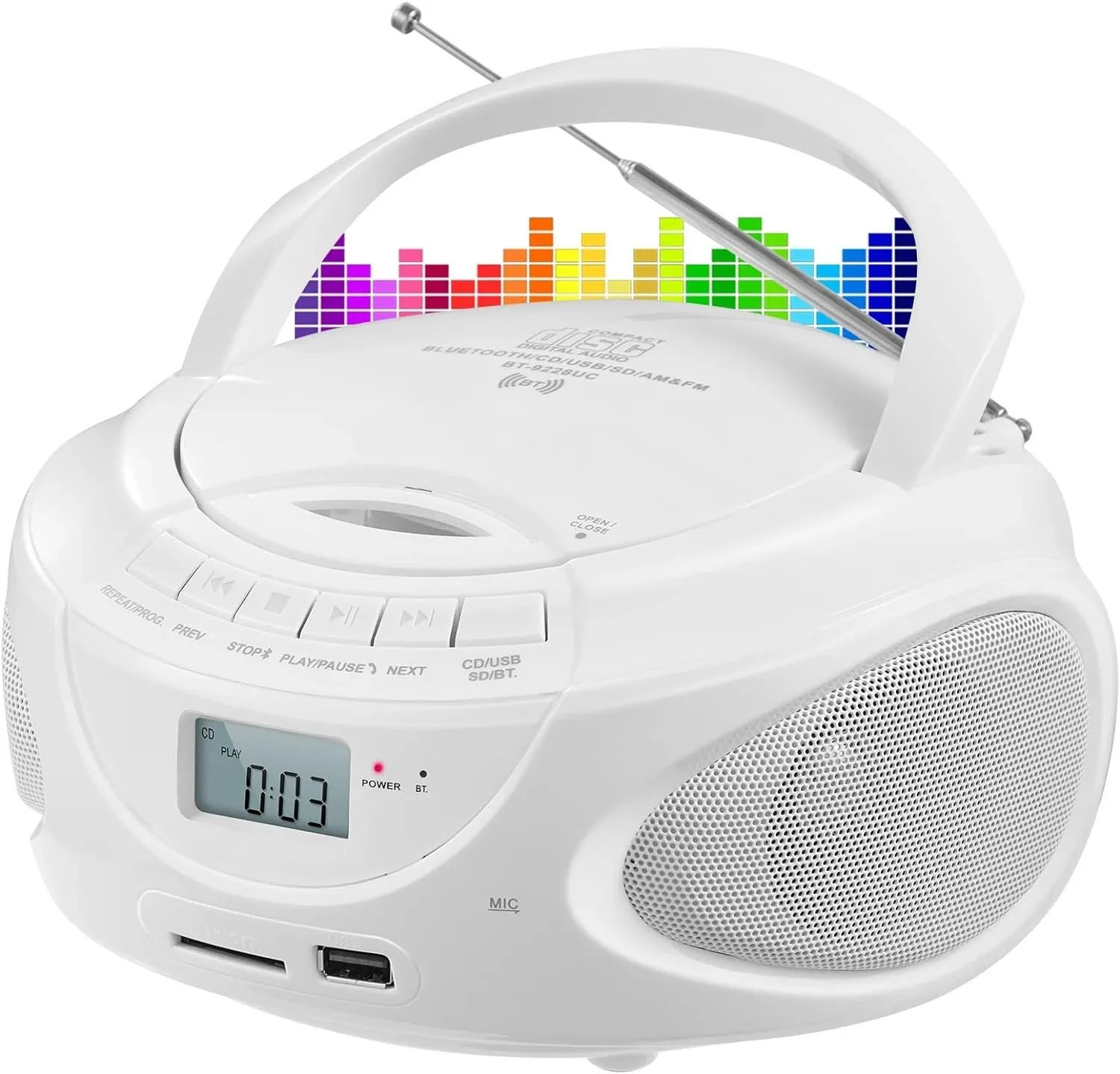 Haut-parleurs Lecteur CD portable Boombox, radio AM/FM, haut-parleur Bluetooth, support CD/USB/SD/BT/AUX, prise casque, cadeaux pour parents