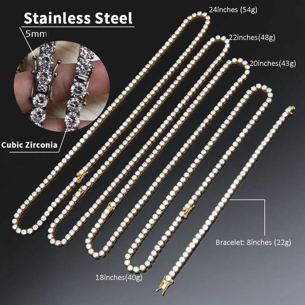 Punk na moda hip-hop 5mm zircão linha de aço inoxidável high-end colar vácuo cor preservação novas jóias masculinas gelado para fora cristal bijoux