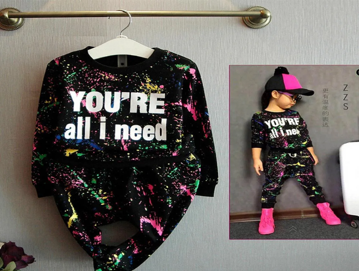 2019 New Fashion Girls Tracksuit Baby Kids Sport Clothes Set Coloful Letter Printed Children Suit Clothing Set For 27 Years Old Y18256808