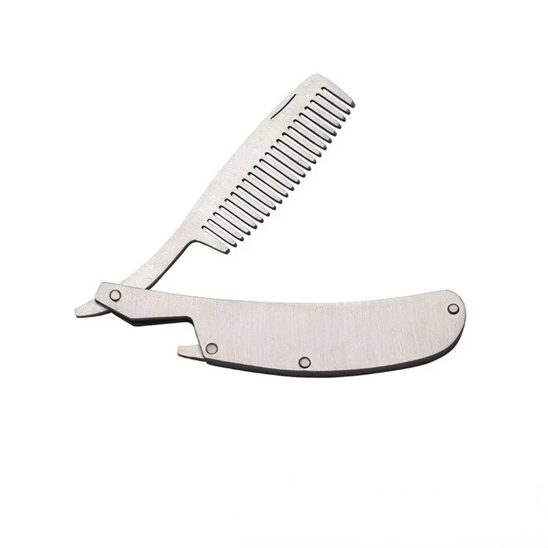 Pente de cabelo novo dedicado aço inoxidável conjunto pente dobrável mini bolso pente ferramenta cuidados com a barba conveniente e usar escova de cabelo